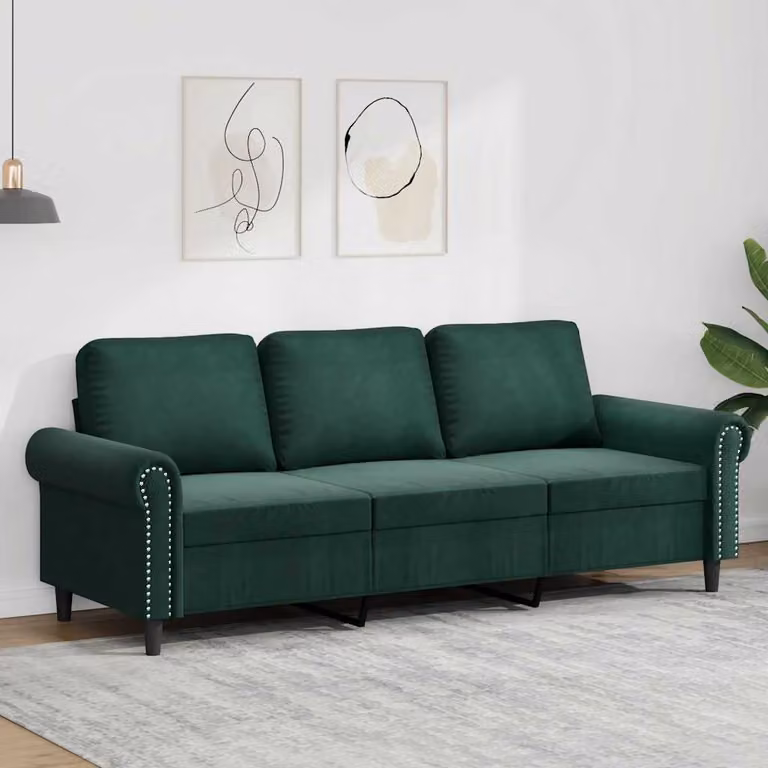 vidaXL Divano a 3 Posti Moderno in Velluto Verde con Struttura in Metallo per il tuo Soggiorno L: 212 cm, P: 80 cm, H: 77 cm