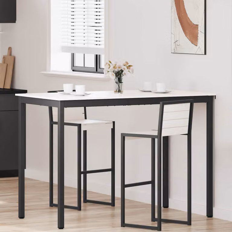 vidaXL Tavolo da bar rettangolare in pino massello e metallo bianco L/P/H: 150 x 80 x 105 cm
