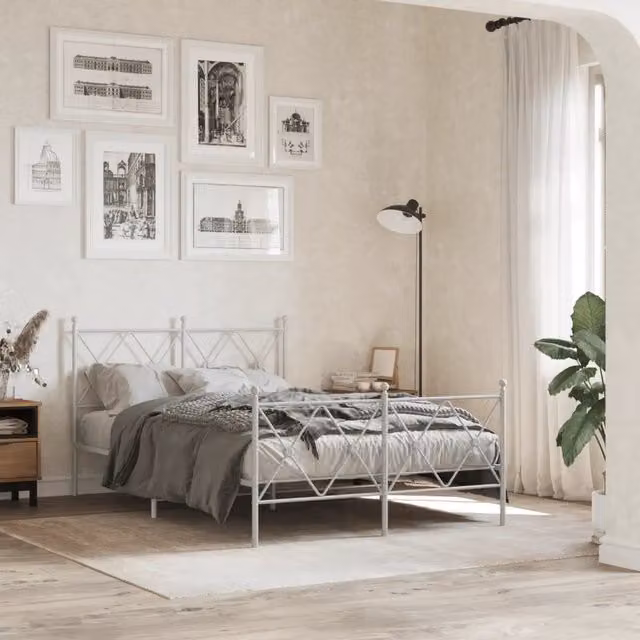 Giroletto con Testiera e Pediera-Struttura Letto Metallo Bianco 120x200 cm 161985