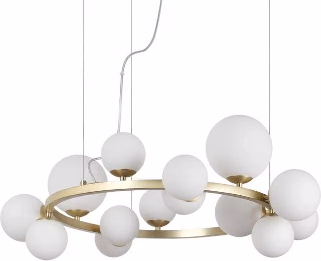 Sospensione Moderna Ideal Lux Perlage in Metallo e Vetro con 14 Luci G9, Colore Ottone e Bianco
