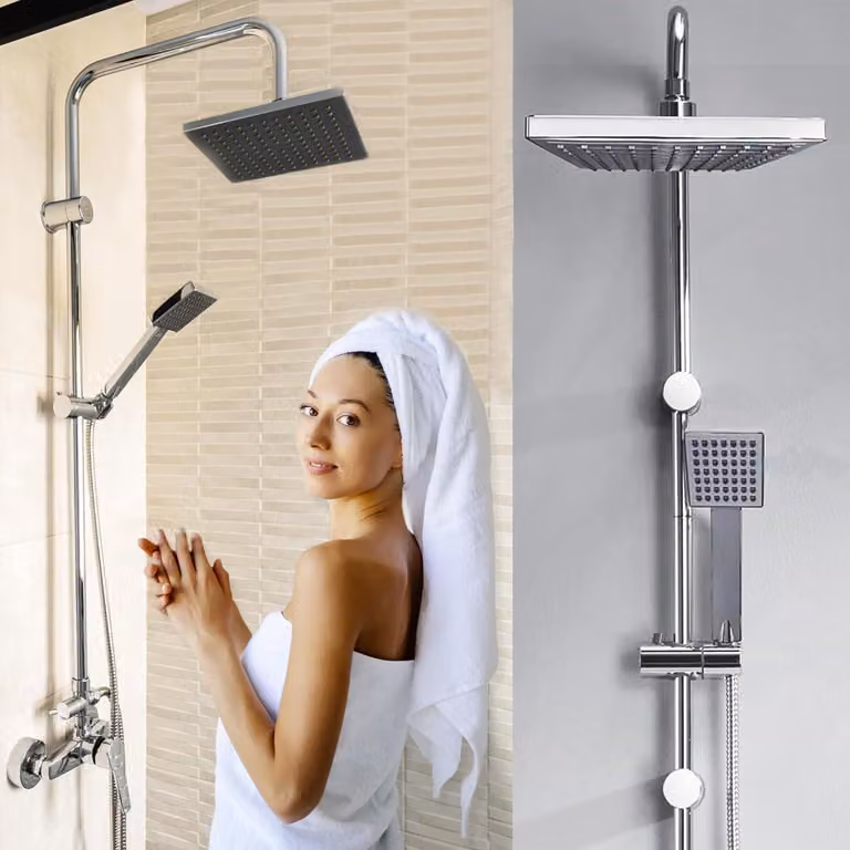 Pannello doccia con miscelatore monocomando, doccetta, supporto e realizzato in acciaio inossidabile