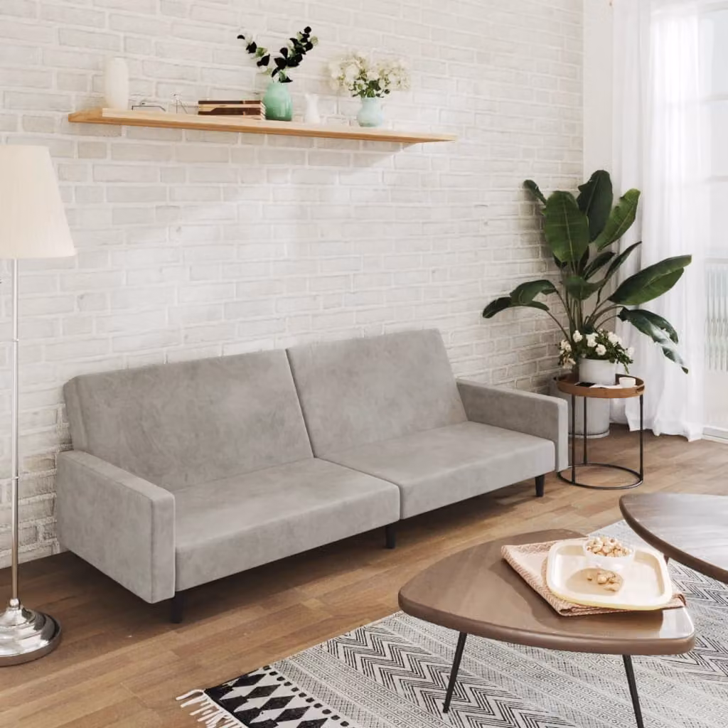 vidaXL Divano Letto Click-Clack Moderno in Velluto Grigio con Struttura in Legno Solido