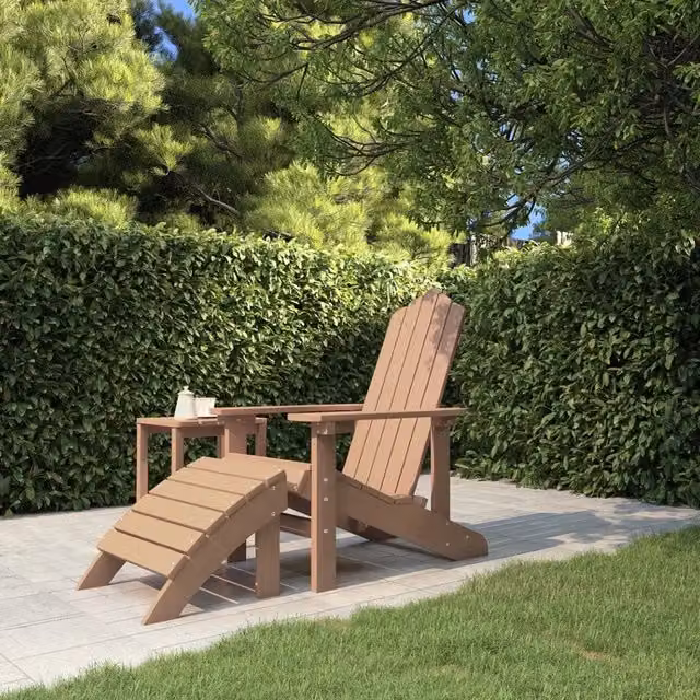 Sedia da giardino Adirondack con poggiapiedi vidaXL marrone in plastica e metallo