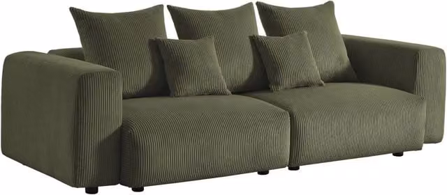 Divano moderno a 3 posti in velluto a righe con coperture sfoderabili e cuscini inclusi, verde – 1