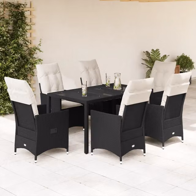 Set da Pranzo da Giardino 7 pz Nero con Cuscini in Polyrattan 3276696