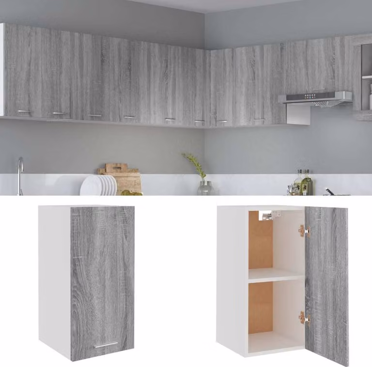 The Living Store Parete attrezzata Grey Sonoma 29,5x31x60 cm Materiale a base di legno
