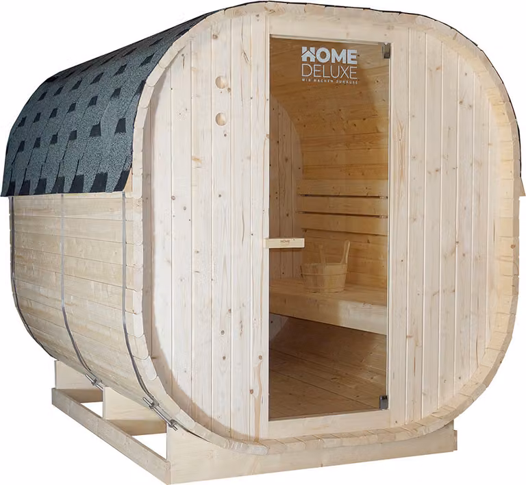 Home Deluxe - Sauna da esterno CUBE XL - dimensioni: ca. 185 cm x 195 cm x 220 cm, legno: abete rosso - incl. riscaldatore sauna e accessori sauna I Sauna da giardino, sauna da esterno, sauna a botte per 6 persone