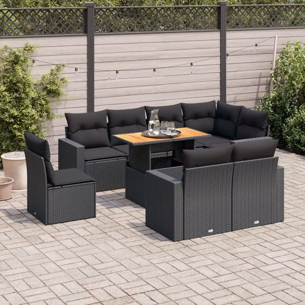 Maison Exclusive - Set Divani da Giardino 9 pz con Cuscini Nero in Polyrattan
