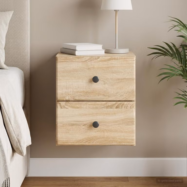 Mobiletto da notte a muro vidaXL moderno in Rovere Sonoma, L 34,5 cm x P 33 cm x H 40 cm