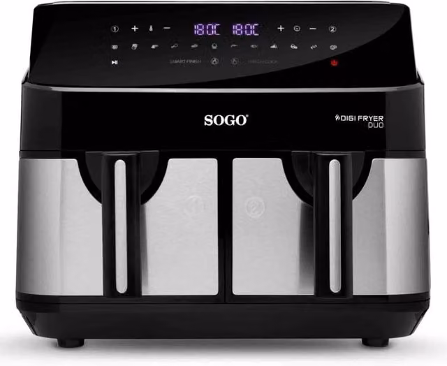 Friggitrice ad aria doppia Sogo da 9L con 2 cestelli indipendenti, 12 programmi, temperatura fino a 200°C e 1750W, colore nero – 1
