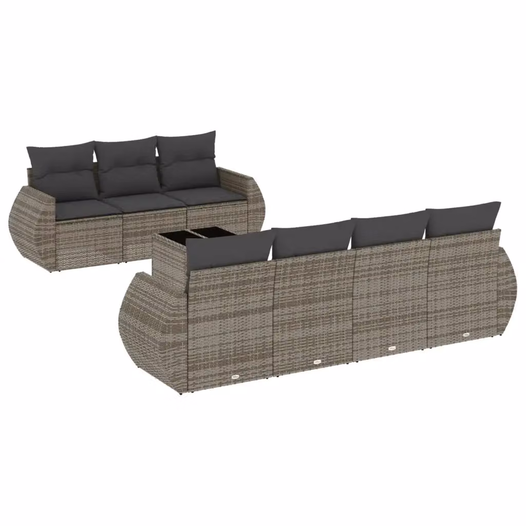 vidaXL Set Divano da Giardino 8 pz in Polyrattan Grigio con Cuscini e Tavolino da Caffè – 2