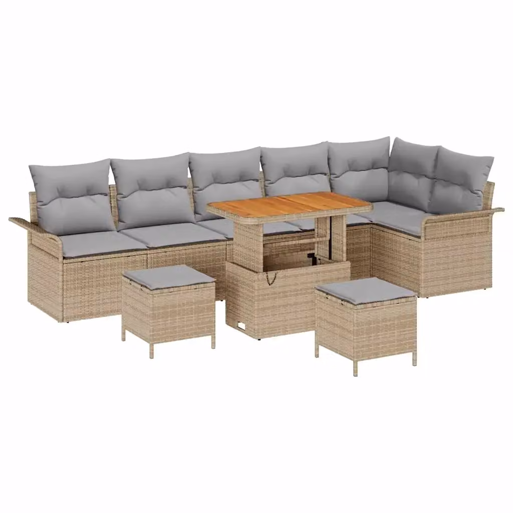 vidaXL Set Divano da Giardino 9 pz con Cuscini Beige e Grigio per Terrazza e Giardino – 2
