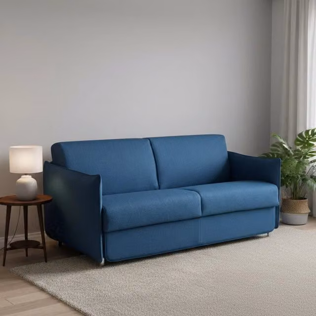 Divano Letto 2 Posti Verceia DMORA Made in Italy, Blu, con Coperture Sfoderabili e Contenitore, L: 160 cm, P: 95 cm