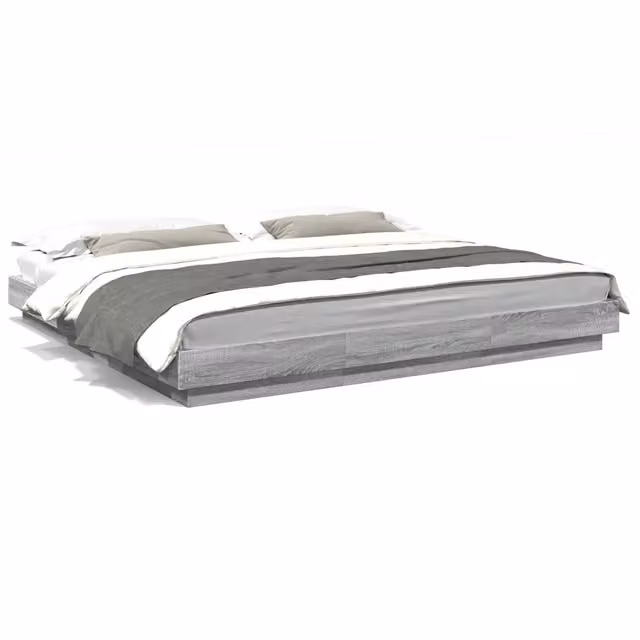 Letto matrimoniale | Letto per adulti | Giroletto Luci LED Grigio Sonoma 200x200 cm Legno Multistrato
