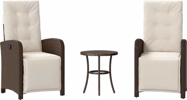 Set Bistrò da Giardino 3 Pezzi in Polyrattan Marrone e Bianco con Cuscini
