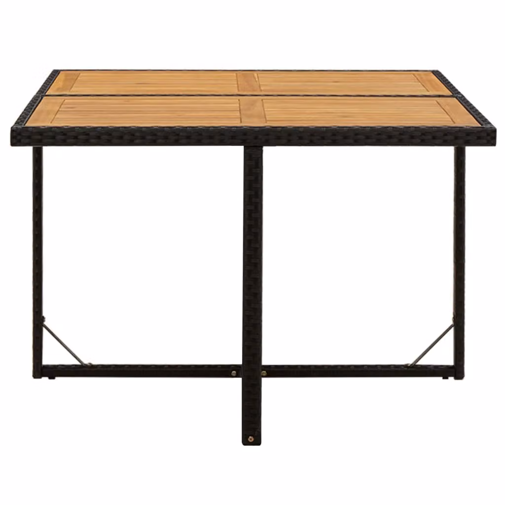 Tavolo Giardino Nero 109x107x74 cm Polyrattan e Massello Acacia