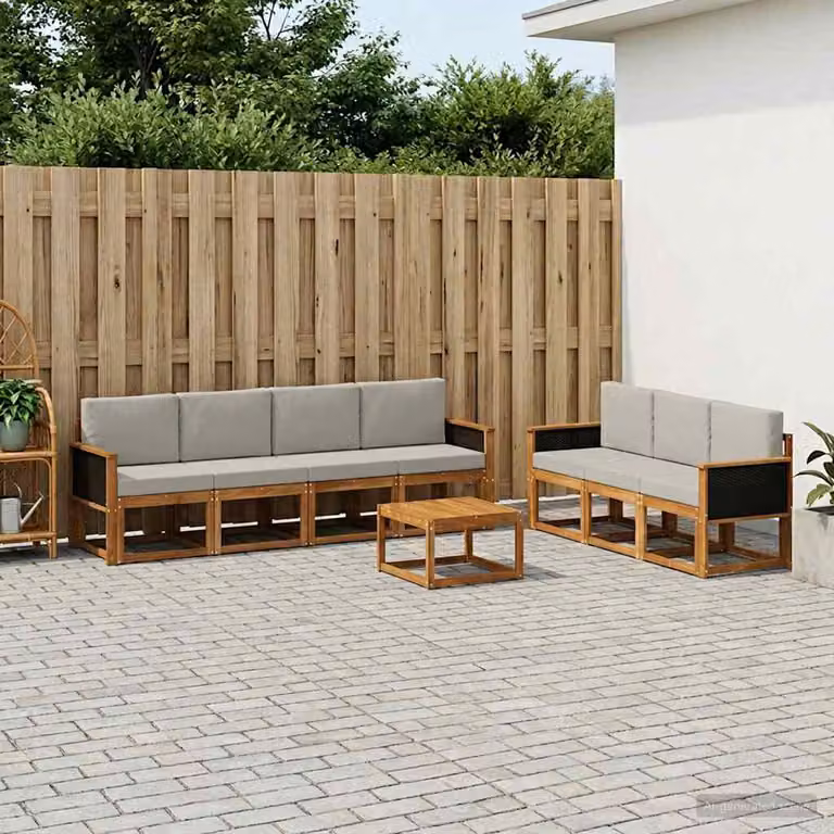Set di divani da esterno vidaXL 7 pz in legno di acacia con cuscini, colore beige e grigio
