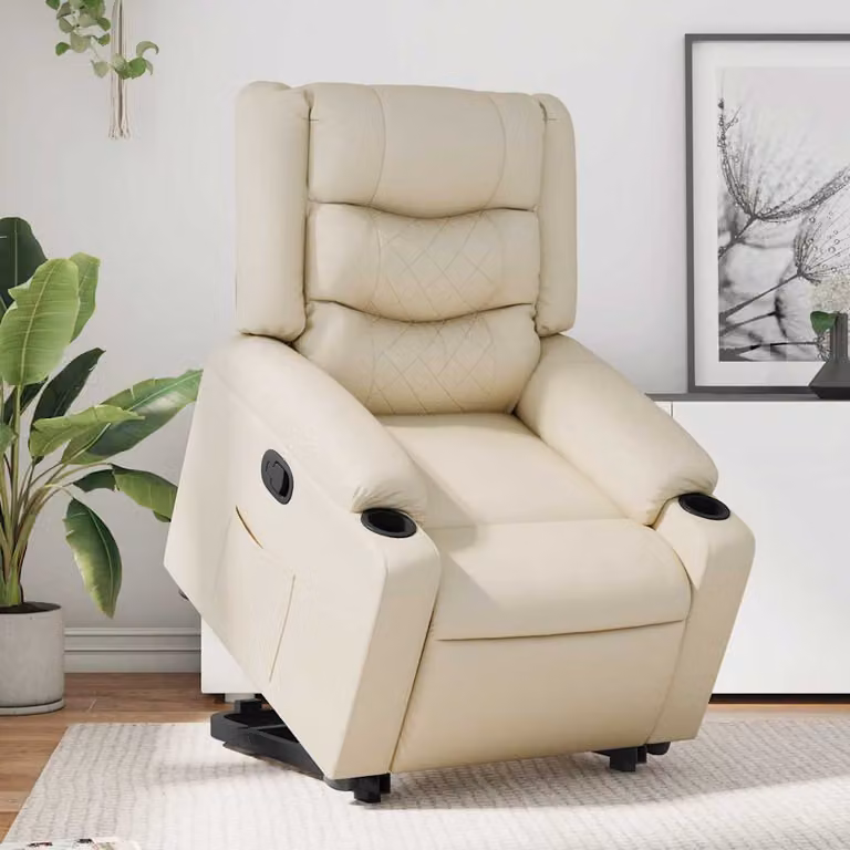 Poltrona Alzapersona Reclinabile vidaXL in Similpelle Beige con Assistenza Elettrica e Braccioli