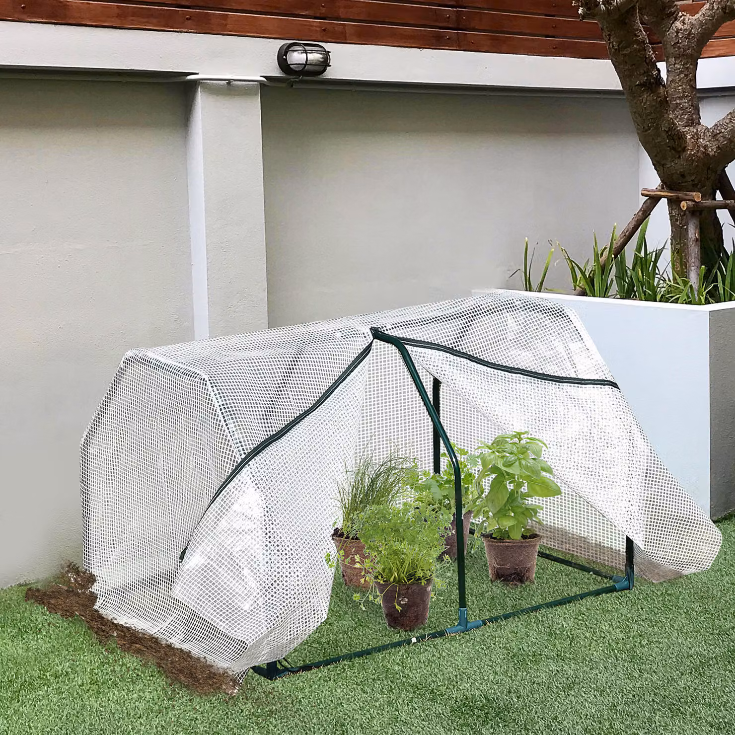 Serra da balcone Outsunny in acciaio e plastica PE con chiusura a zip, Bianco Trasparente, L: 99 cm, P: 71 cm, H: 60 cm – 2