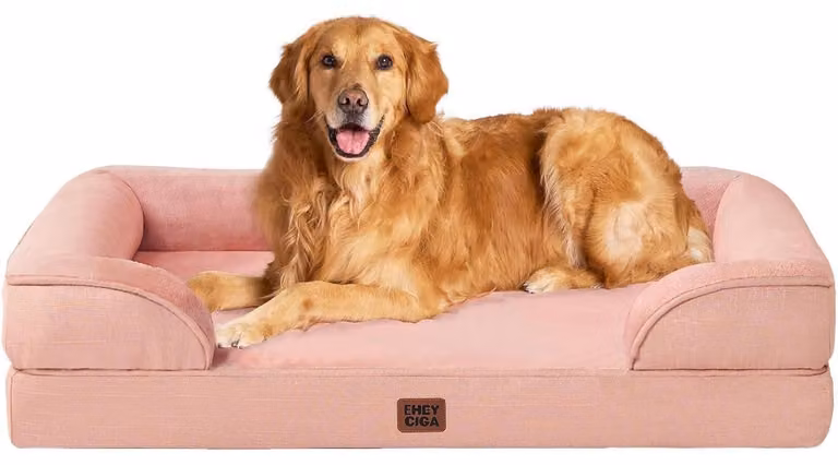 Cuccia ortopedica per cani, taglia XL, 112x81 cm, con imbottitura in memory foam, bordo rialzato, lavabile, impermeabile, antiscivolo, color rosa