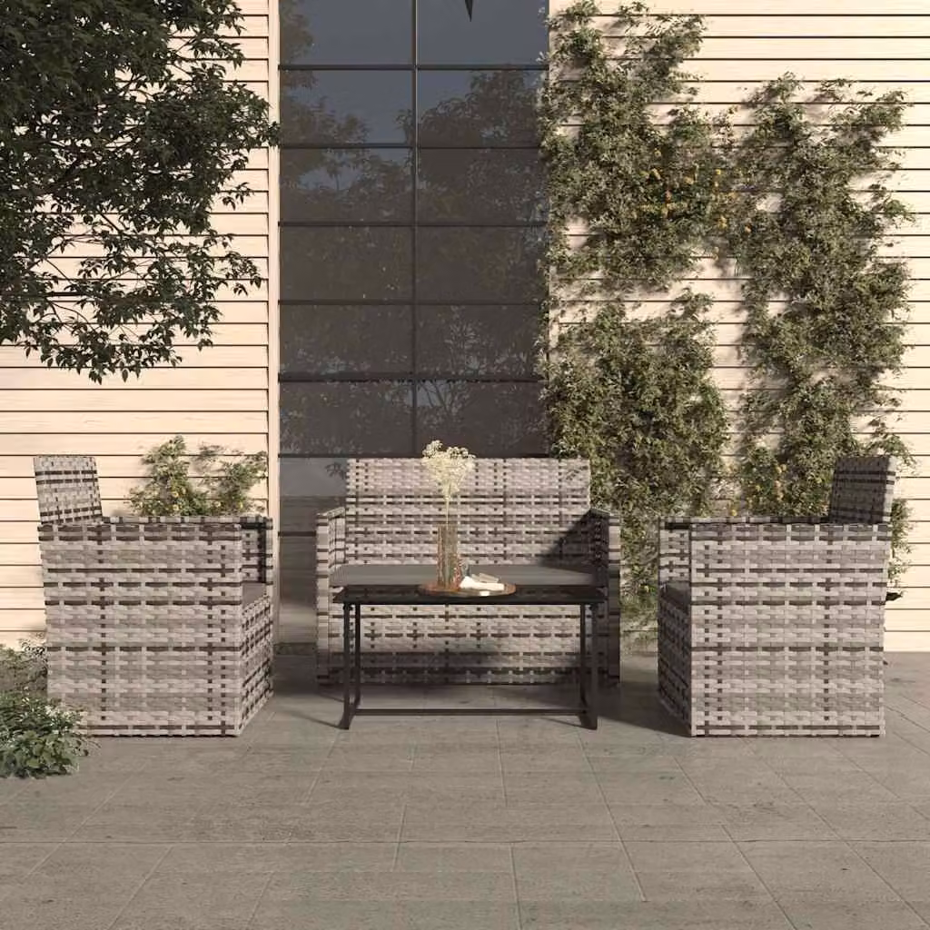 Set di Divani da Esterno e Tavolino vidaXL in Polyrattan Grigio Antracite con Cuscini – 1
