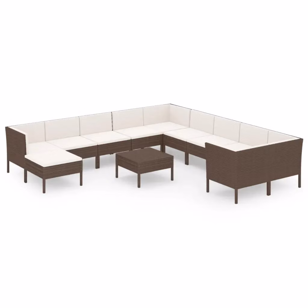 Set di Divani da Giardino vidaXL a Forma di U con Cuscini e Tavolino, Colore Marrone e Bianco – 2