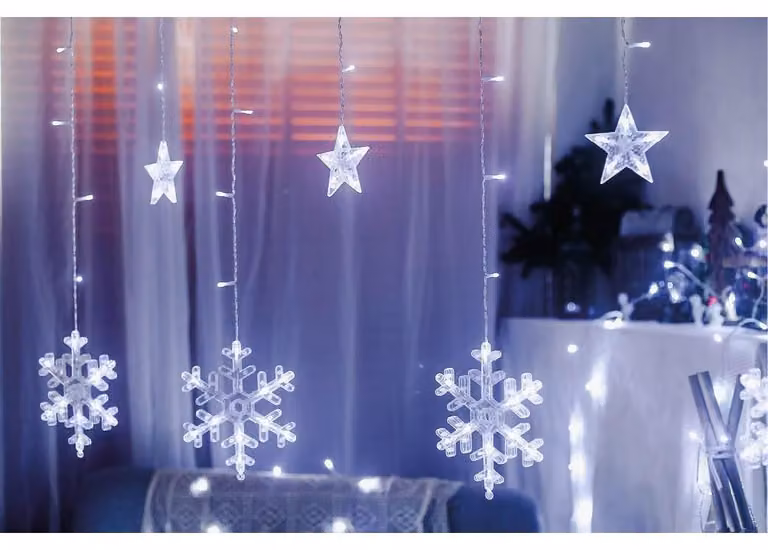 Tenda luminosa a LED con stelle e fiocchi di neve, 3,5 metri, 8 funzioni