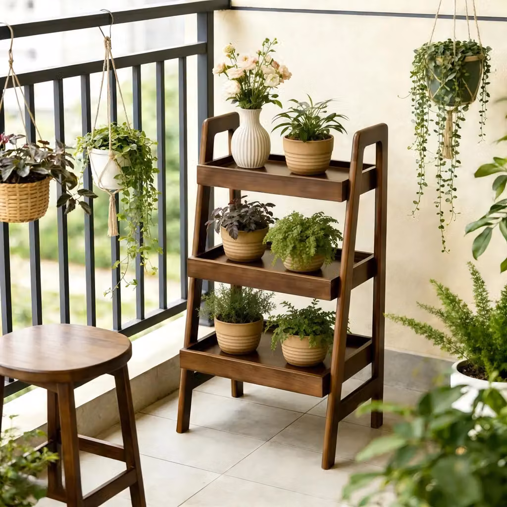 Libreria a Scala WISHDOR in Legno Massello con 3 Ripiani Aperti, Design Moderno, Colore Noce – 2
