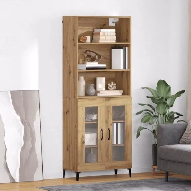 Credenza Buffet Moderna vidaXL in Legno e Metallo Colore Rovere L: 69,5 cm, P: 34 cm, H: 180 cm
