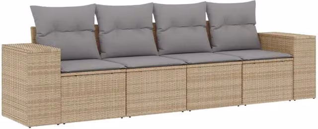 Set Divano da Giardino 4 pz | Set Salotto da Giardino con Cuscini Beige in Polyrattan