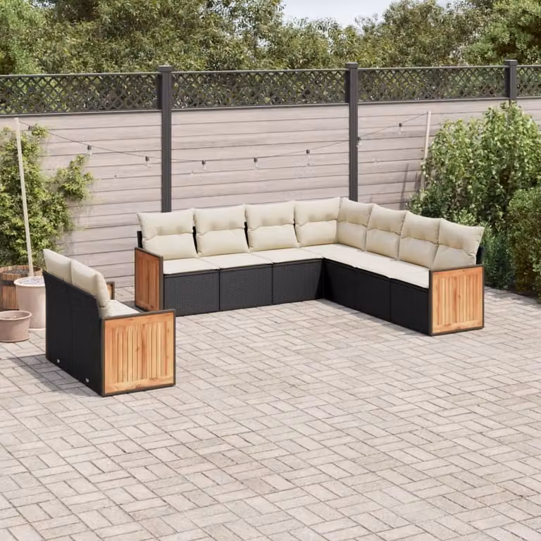 Maison Exclusive - Set Divani da Giardino 9 pz con Cuscini Nero in Polyrattan