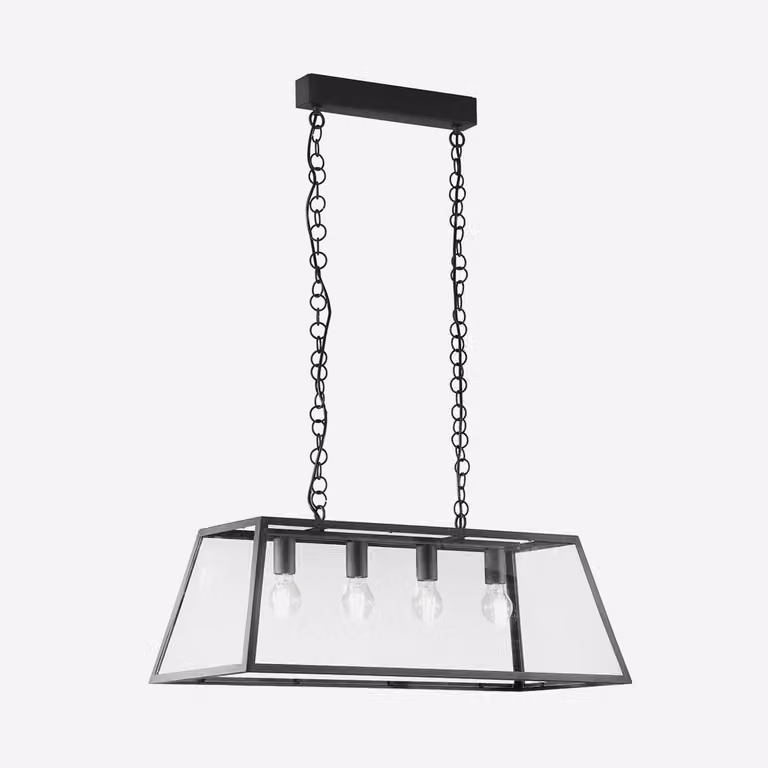Lampada a sospensione LEXINGTON in metallo nero e vetro con quattro luci