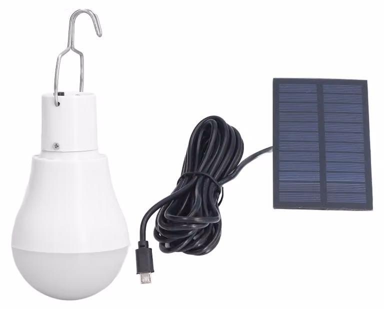 Lampadina solare, a basso consumo energetico, LED USB bianca per campeggio all'aperto e situazioni di emergenza, con gancio