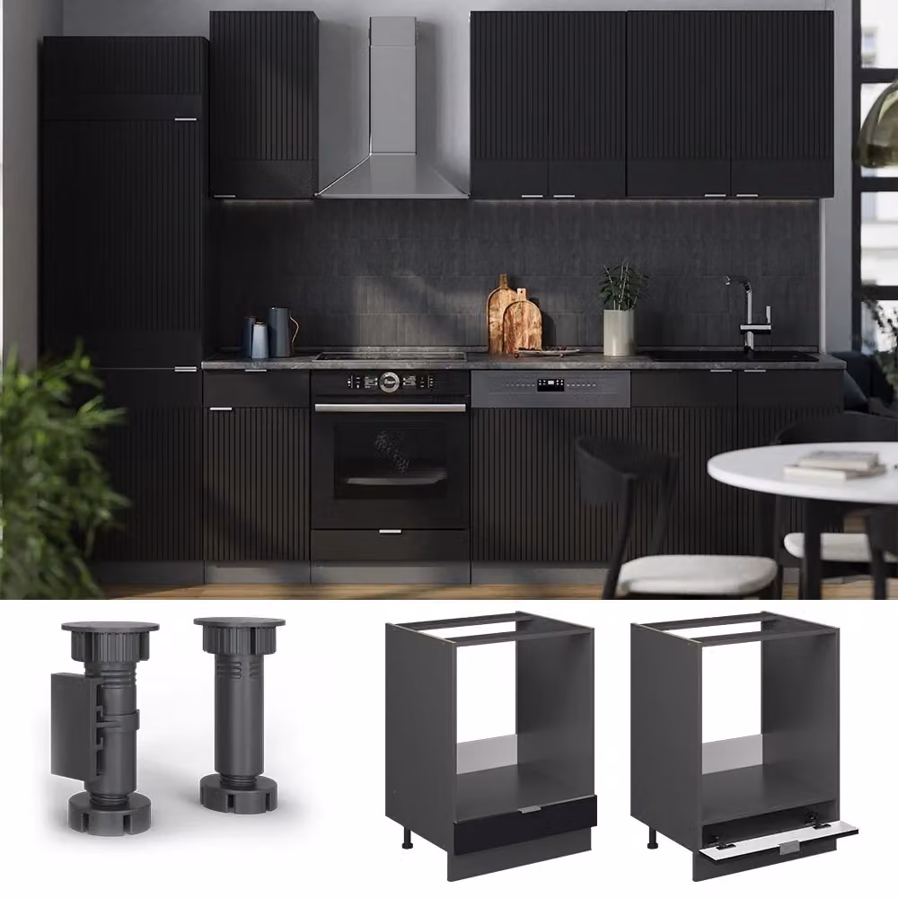 Mobile per forno da incasso Fame-Line Vicco Nero rigato/Antracite e Rovere, L: 60 cm – 2