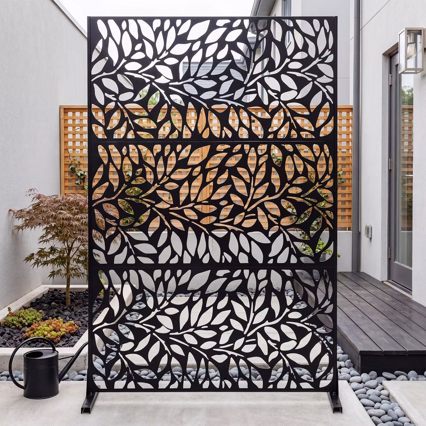 Pannello decorativo esterno Costway in metallo traforato nero, schermo privacy frangivista per giardino e balcone
