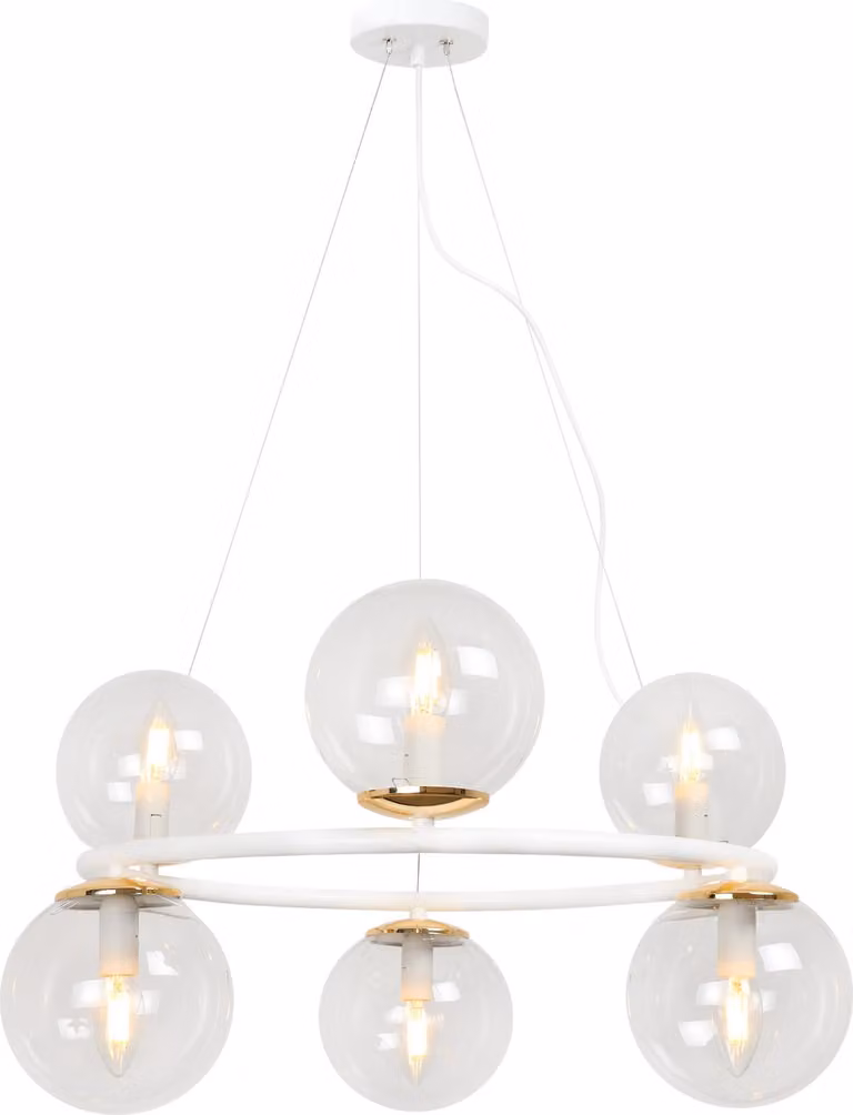 Lampada a sospensione Aura bianco-oro 6 luci vetro beige E14