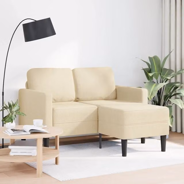 Divano 2 Posti con Chaise longue a L-Sofa 2 Posti con Chaise Crema 125 cm in Tessuto