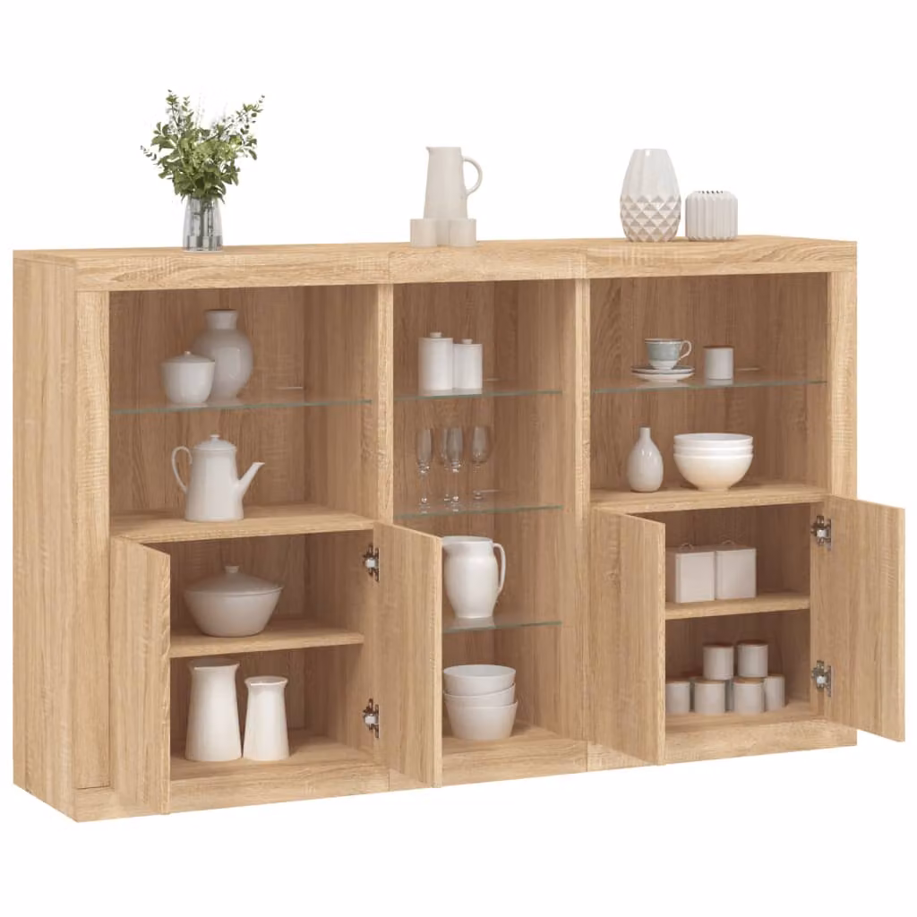 Credenza moderna vidaXL con luci LED in rovere sonoma, colore marrone, L: 162 cm, P: 37 cm, H: 100 cm