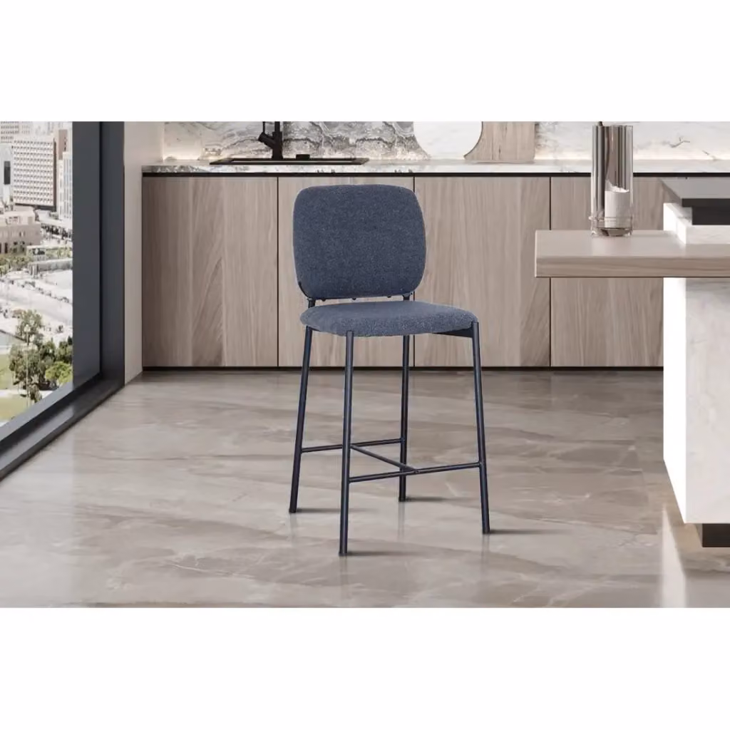 Sedia da banco Meublorama in stile industriale con tessuto grigio e gambe in metallo nero, Altezza: 99 cm – 2