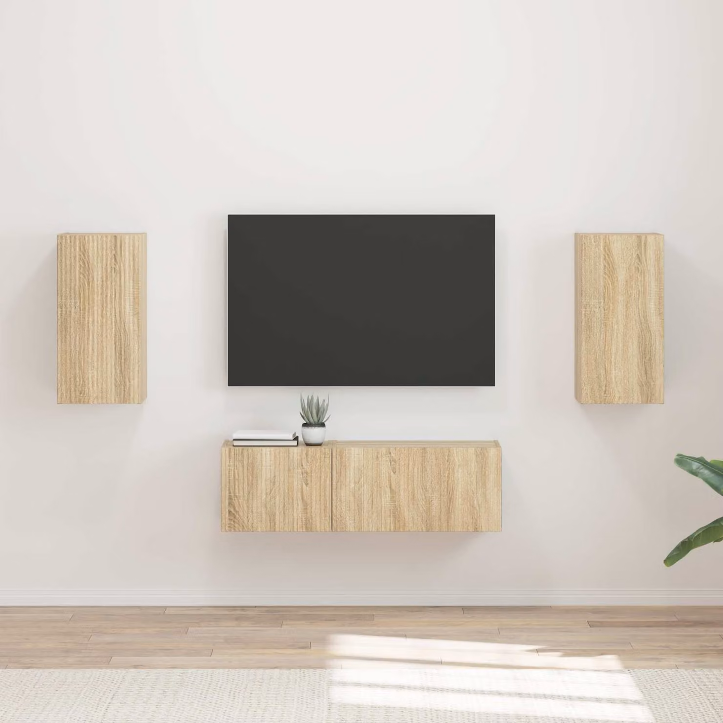 Set di 4 mobiletti da TV a parete moderni vidaXL in legno e MDF colore rovere marrone