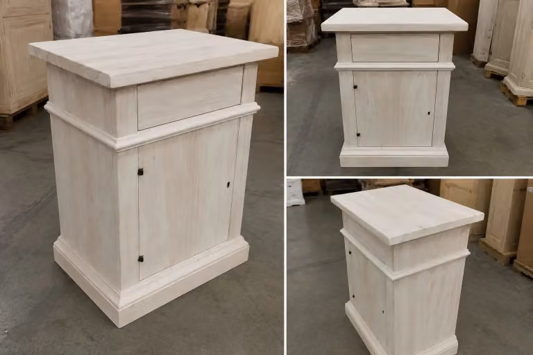 Comodino classico Mobili 2G in legno di pino grezzo con 1 cassetto e 1 anta L: 51 cm, P: 37 cm, H: 67 cm