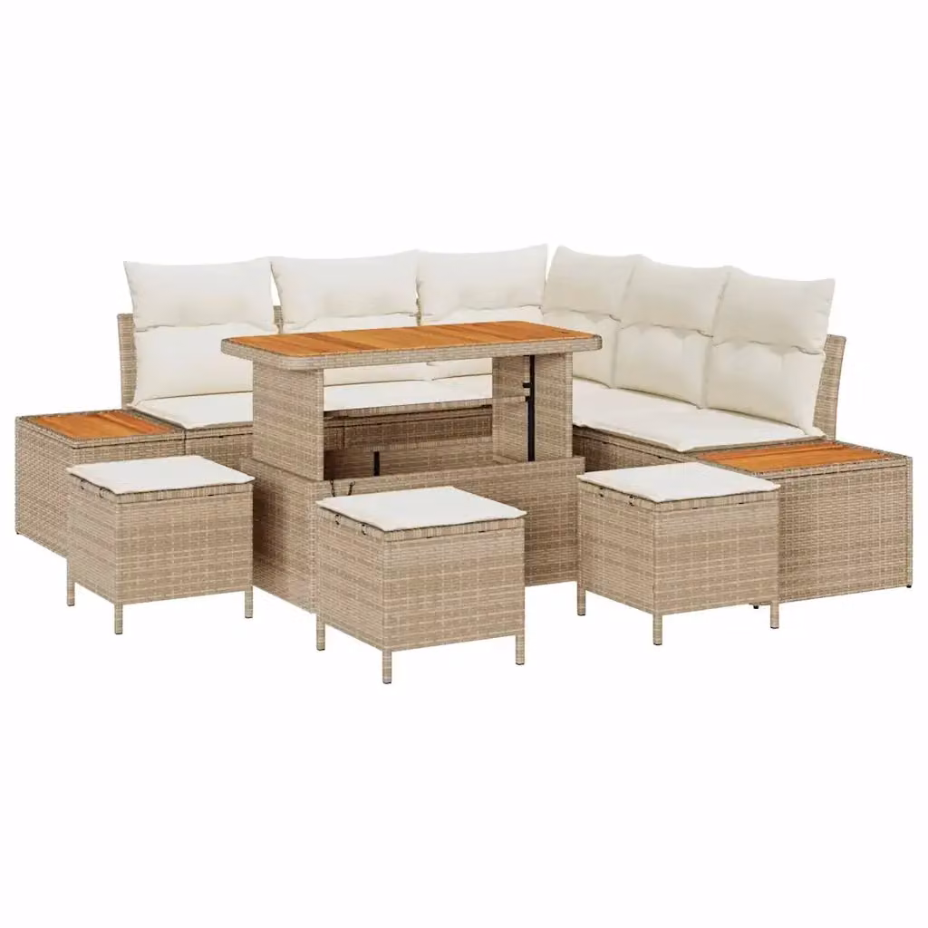 Set Divano da Giardino vidaXL 9 Pezzi a Forma di L con Cuscini Beige in Poly Rattan e Struttura in Acciaio – 2