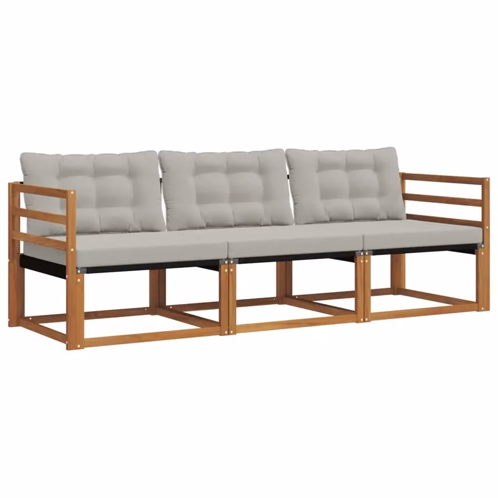 Set di divani da esterno 3 posti vidaXL in legno di acacia e textilene grigio con cuscini inclusi – 2
