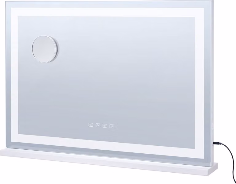 SucceBuy Grande specchio cosmetico di - Luci, Bluetooth, 3 colori, ingrandimento 5x, USB, 31,5 x 21,7 pollici, bianco