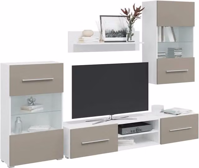 Mobile TV 5 pz con Illuminazione a LED Grigio Pietra Truciolato 3324233