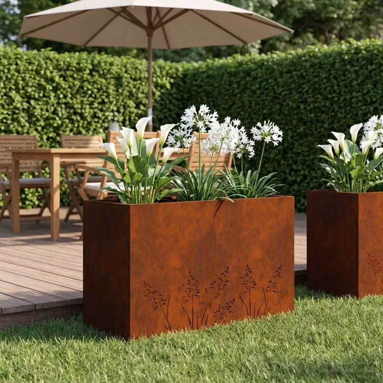 Vaso da giardino vidaXL in acciaio Corten color marrone L: 80 cm, P: 20 cm, H: 49 cm