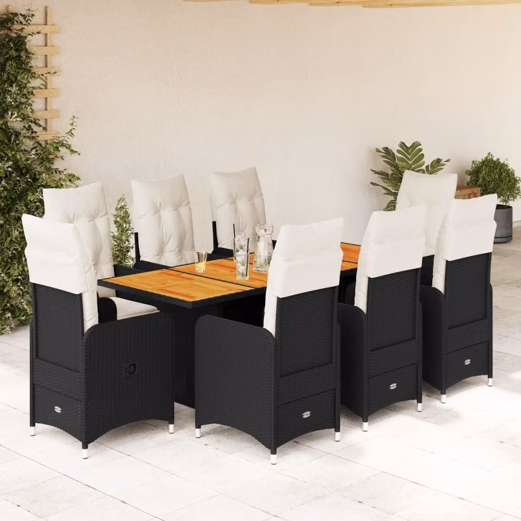 Maison Exclusive - Set da giardino bistrot 9 pezzi con cuscini in polyrattan nero