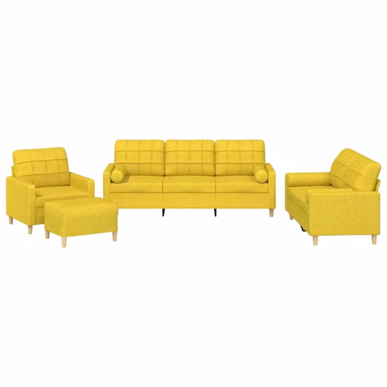 vidaXL Set di divani 4 pezzi con cuscini in tessuto giallo chiaro