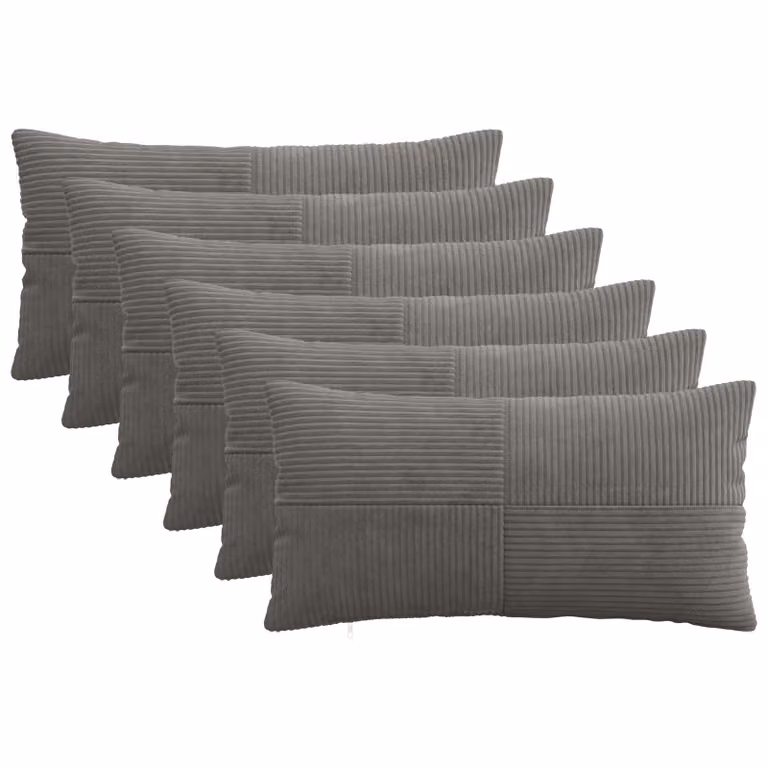 Set di 6 federe vidaXL ALMELO in velluto a coste, Grigio Scuro, 40 x 80 cm