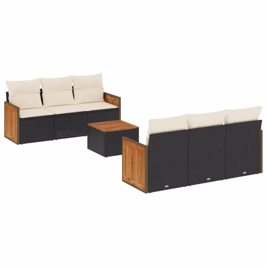 vidaXL Set Divani da Giardino a L con Cuscini 7pz in Polyrattan Nero e Bianco – 2